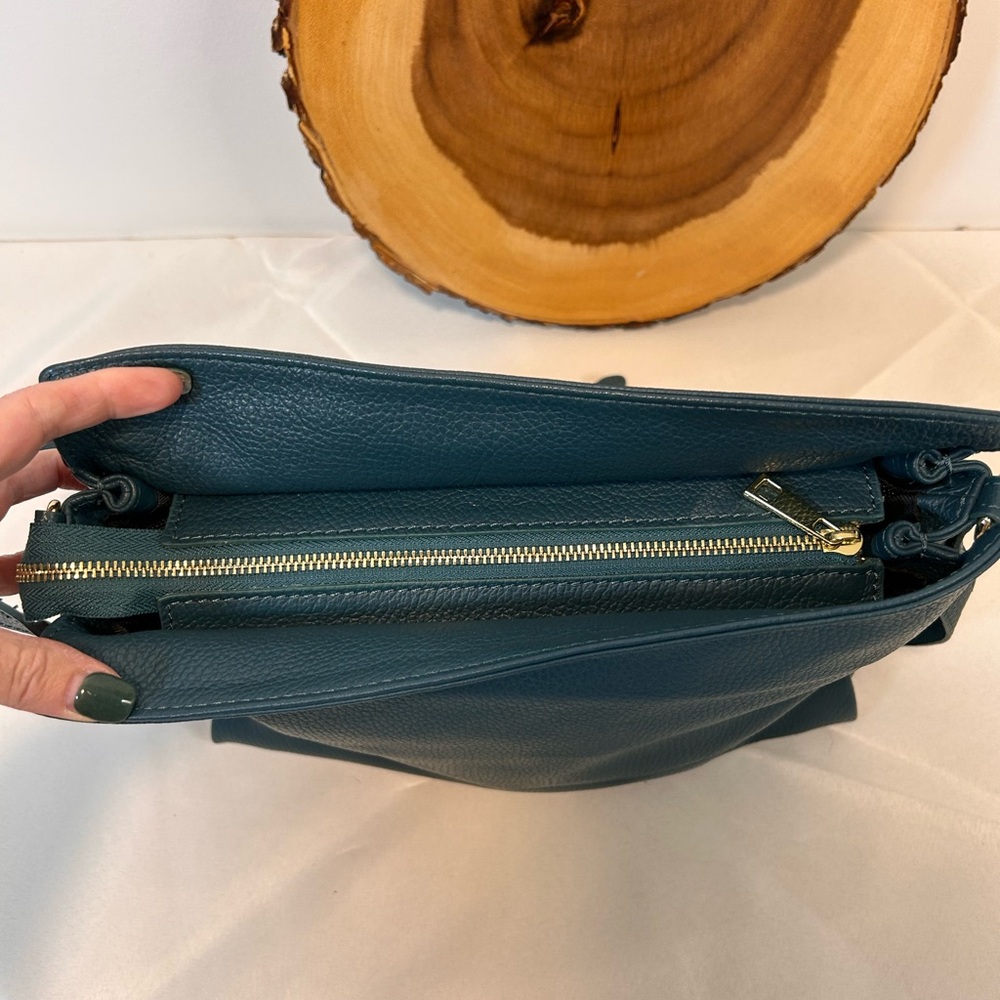 Viola Castellani Italian Genuine Leather Handbag Forest Green Gold Tone Hardware - Picture 3 of 12